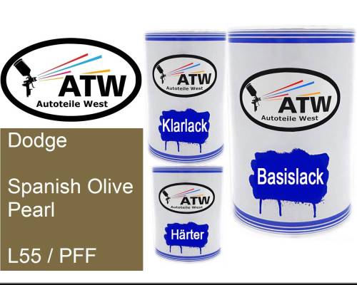 Dodge, Spanish Olive Pearl, L55 / PFF: 500ml Lackdose + 500ml Klarlack + 250ml Härter - Set, von ATW Autoteile West.